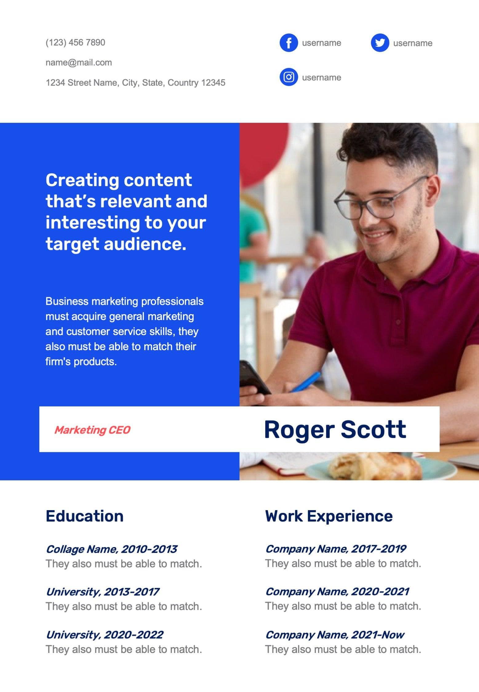 Resume Templates Infografolio - Resumes Documents Documents White And Blue Simple Resume Template Powerpoint Template Keynote Template Google Slides Template Infographic Template 35471012069554 