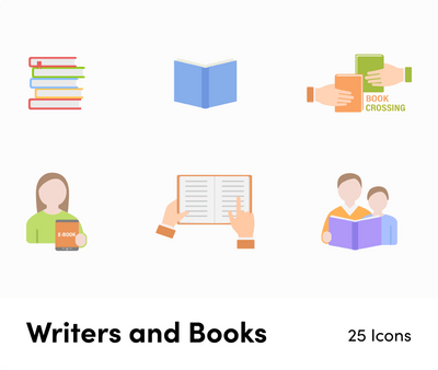 Writers and Books-Vector-Icons Icons Writers and Books Vector Icons S12092102 powerpoint-template keynote-template google-slides-template infographic-template