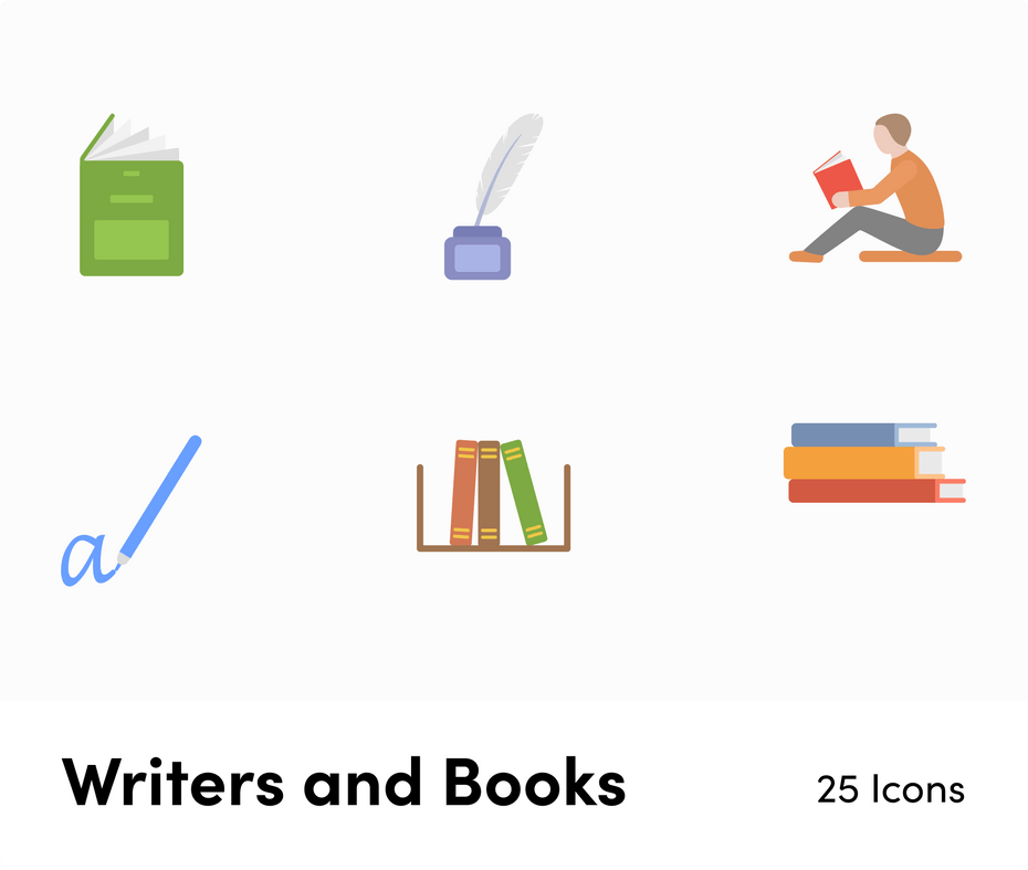 Writers and Books-Vector-Icons Icons Writers and Books Vector Icons S12092103 powerpoint-template keynote-template google-slides-template infographic-template