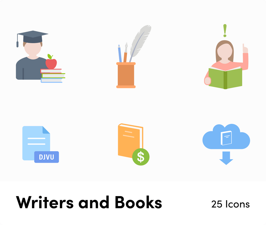 Writers and Books-Vector-Icons Icons Writers and Books Vector Icons S12092104 powerpoint-template keynote-template google-slides-template infographic-template